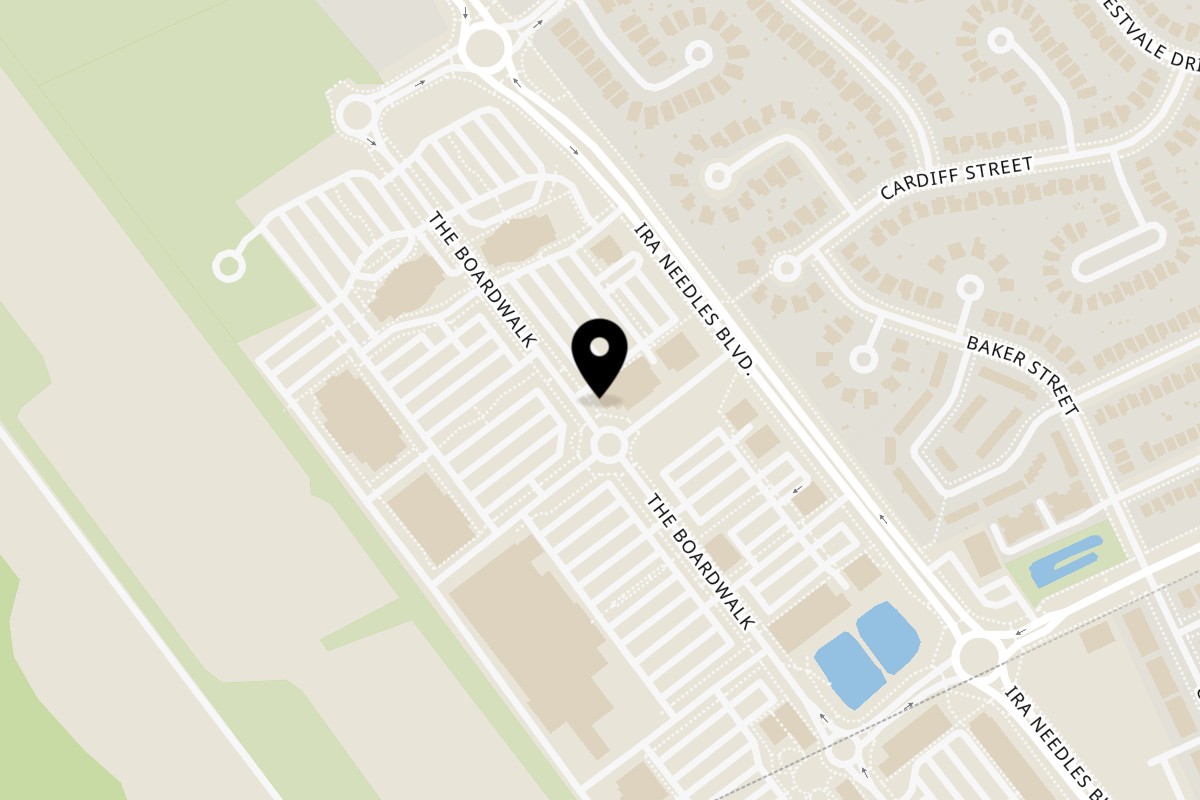 Map showing the location of NEV Turkish Cuisine on 400 The Boardwalk in Waterloo